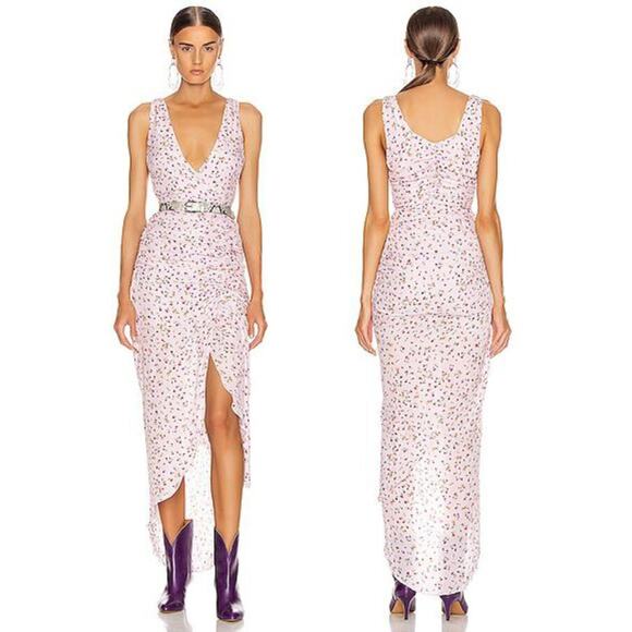 Nicholas Floral Silk Dress Drape Front Ruched Asymmetrical Gala Formal Size 14 - Picture 1 of 14